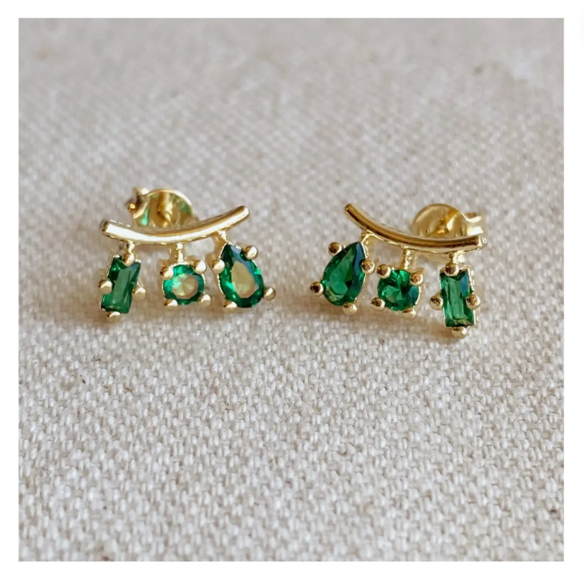 18k Gold Filled Emerald Studs