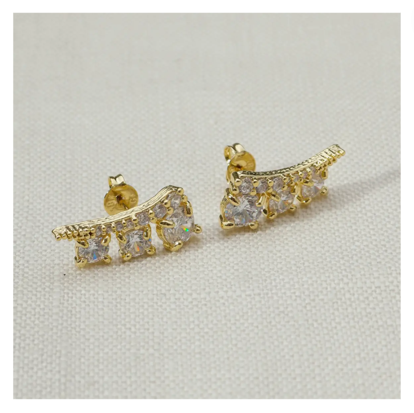 18k Gold Filled Triple Stone Clear Ear Climber Earrings  3/4 inch long.