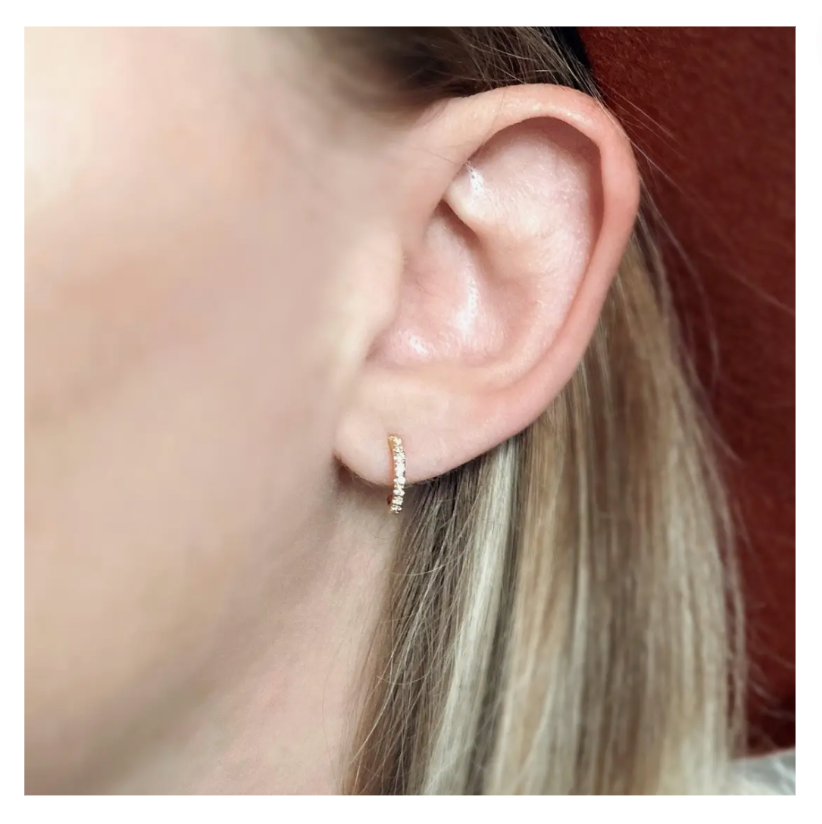 18k Gold Filled Thin Line Cubic Zirconia C Hoop Earrings