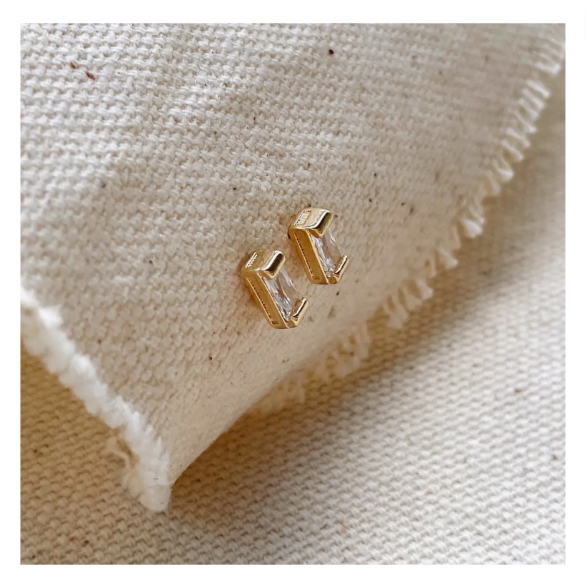 Cubic Zirconia Baguette Stud Earrings In Gold Filled