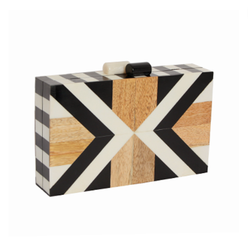 Abstract Floral Pattern Wooden Clutch