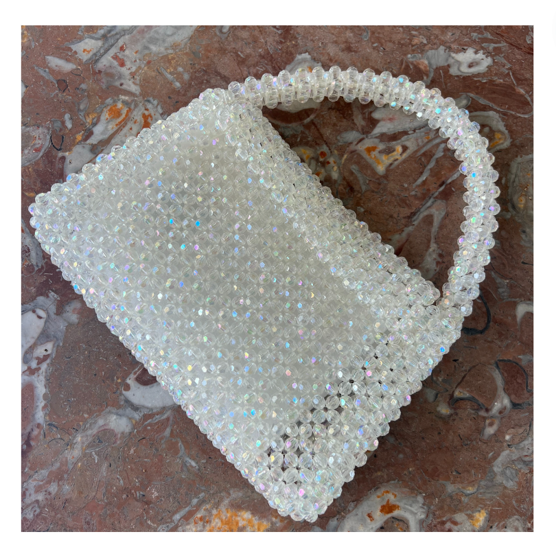 Sherry Small Beaded Top Handle Bag in Crystal