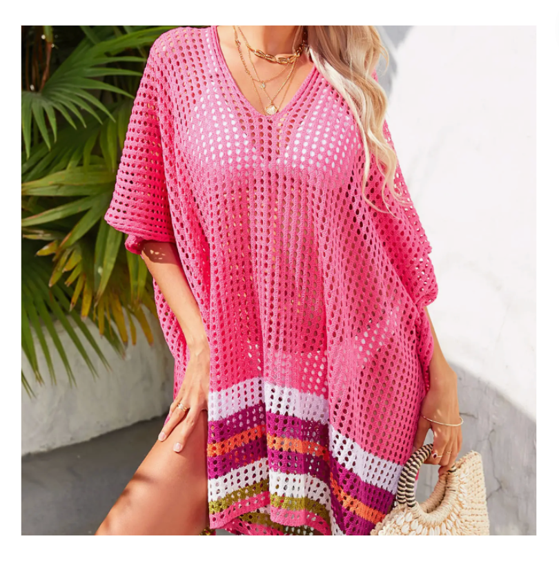 Color Block Hollow Out Loose Cover Up