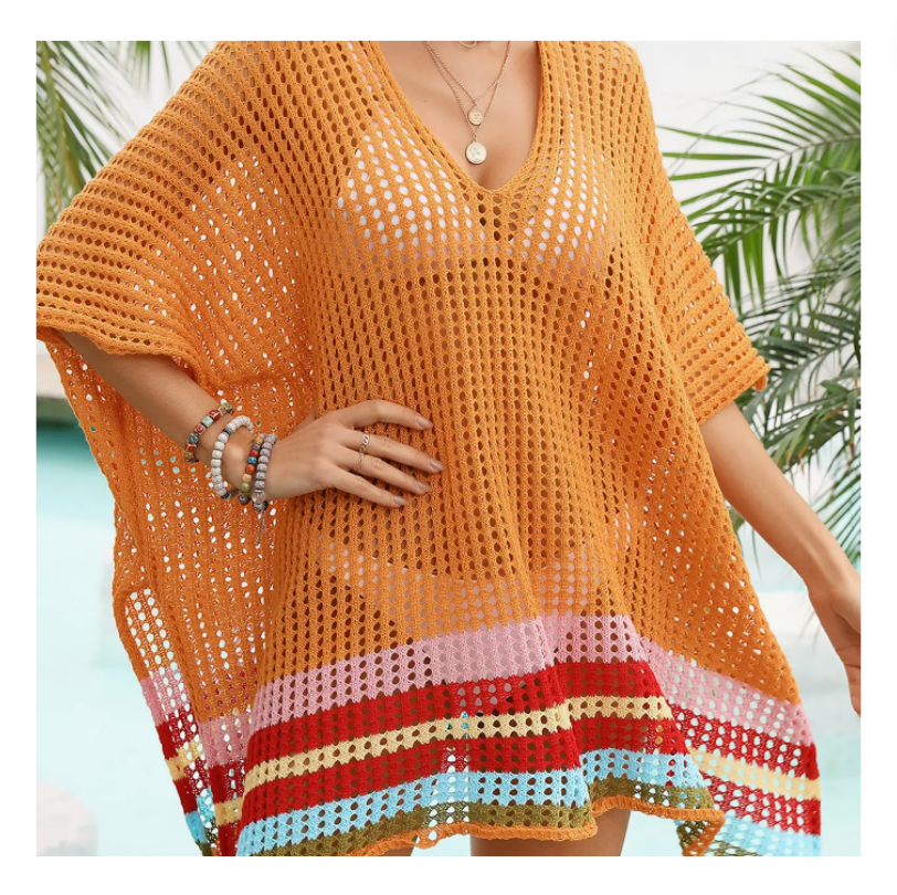 Color Block Hollow Out Loose Cover Up