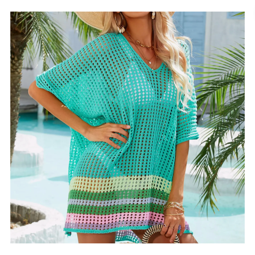 Color Block Hollow Out Loose Cover Up
