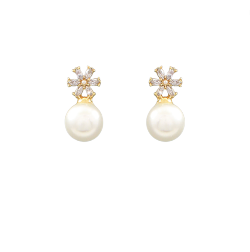 Pave & Round Pearl Dangle Earrings