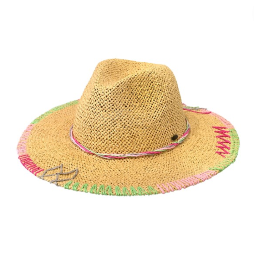 Light Tan MultiColor Stitch Panama Hat