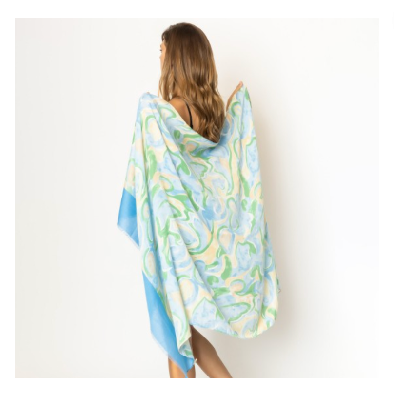Swirl Border Printed Sarong With Fringe Hem