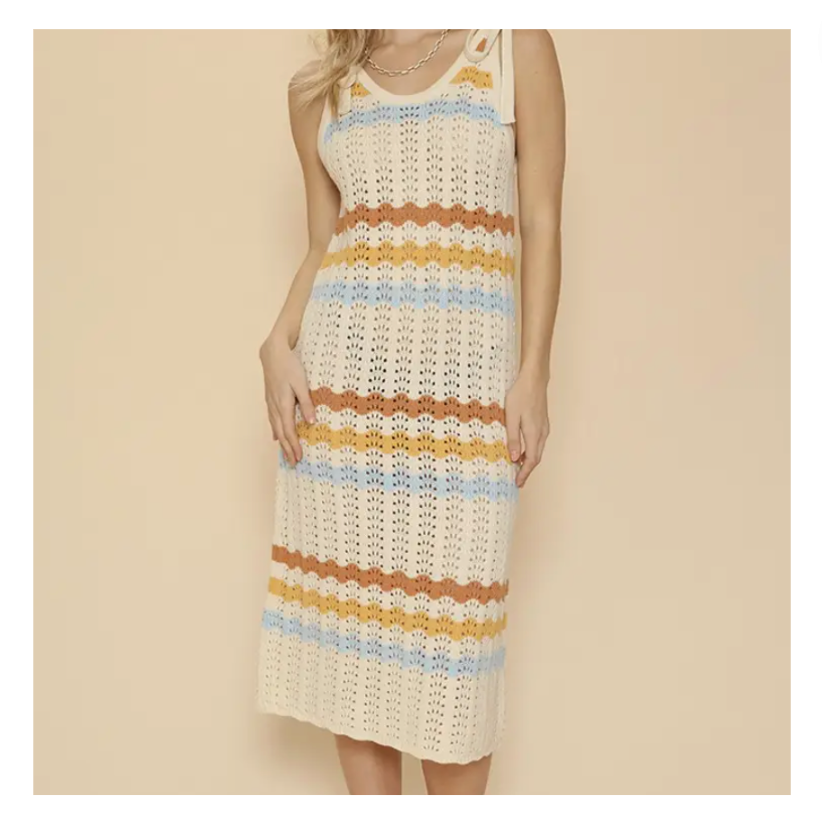 Wave Stripe Long Knit Cover Up