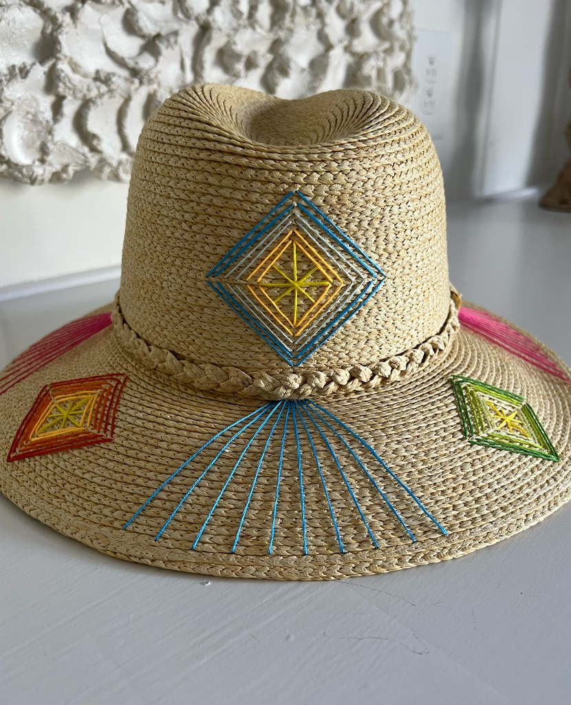 Hand Embroidered Straw Hat SHOP BIJOU