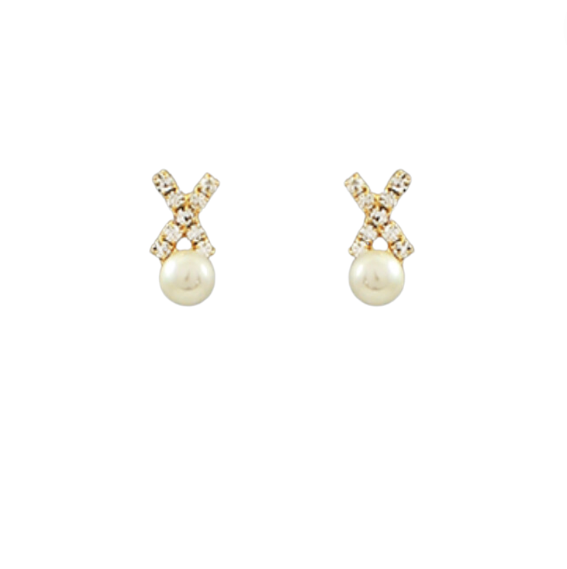 Pave Crisscross Pearl Earrings