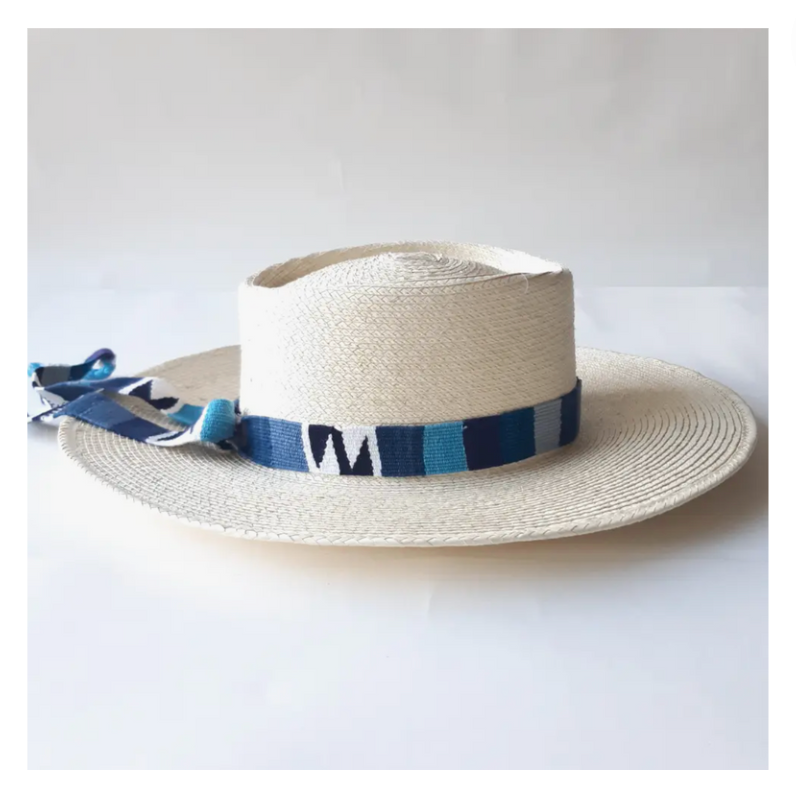 Palm Hat | Classic Structured Wide Brim | Blue & White Band
