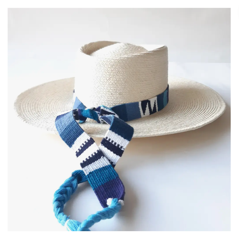 Palm Hat | Classic Structured Wide Brim | Blue & White Band